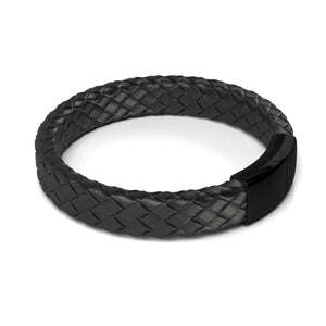 Gunmetal | Black Leather Engravable Bracelet | Deluxe