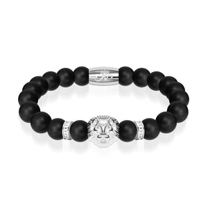 Silver Lion | Matte Black Agate | Kingdom Bead Bracelet | Engravable