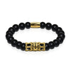 18k Gold Crown | Matte Black Agate | Men's Kingdom Bead Bracelet | Engravable