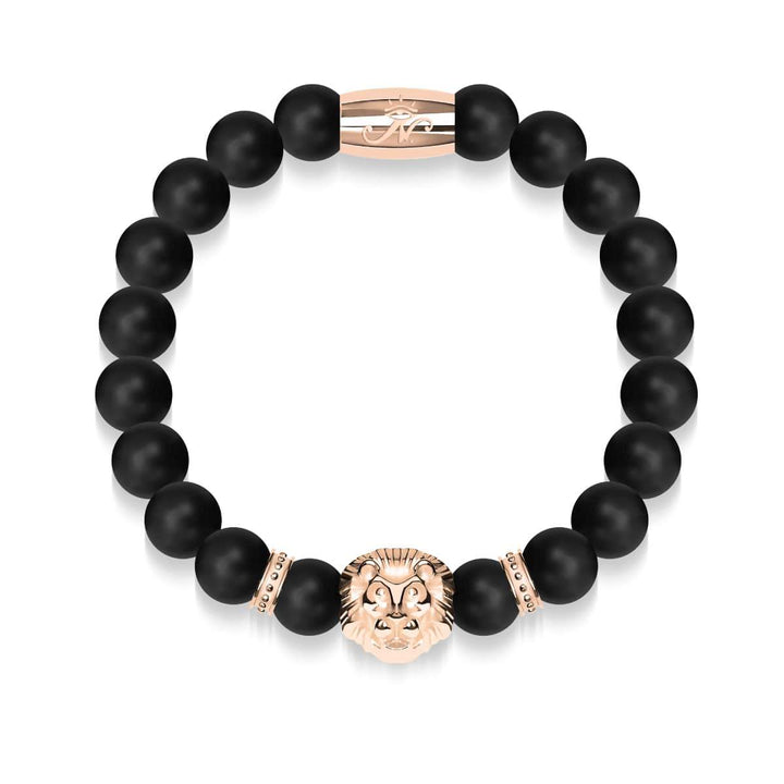 18k Rose Gold Lion | Matte Black Agate | Kingdom Bead Bracelet | Engravable