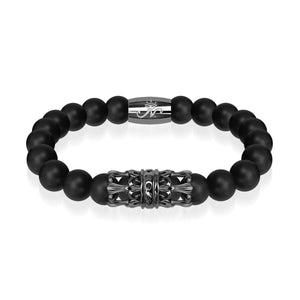 Gunmetal Crown | Matte Black Agate | Kingdom Bead Bracelet | Engravable