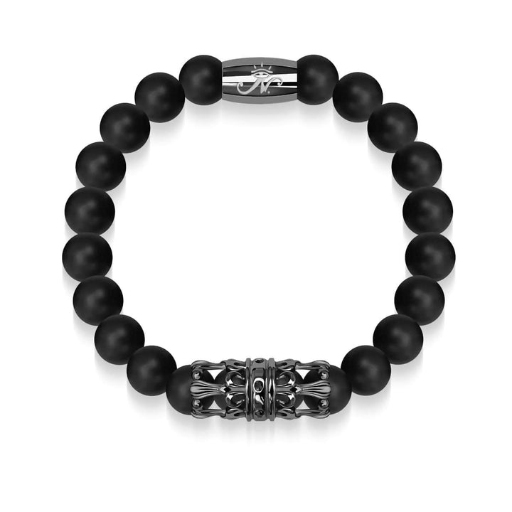 Gunmetal Crown | Matte Black Agate | Kingdom Bead Bracelet | Engravable